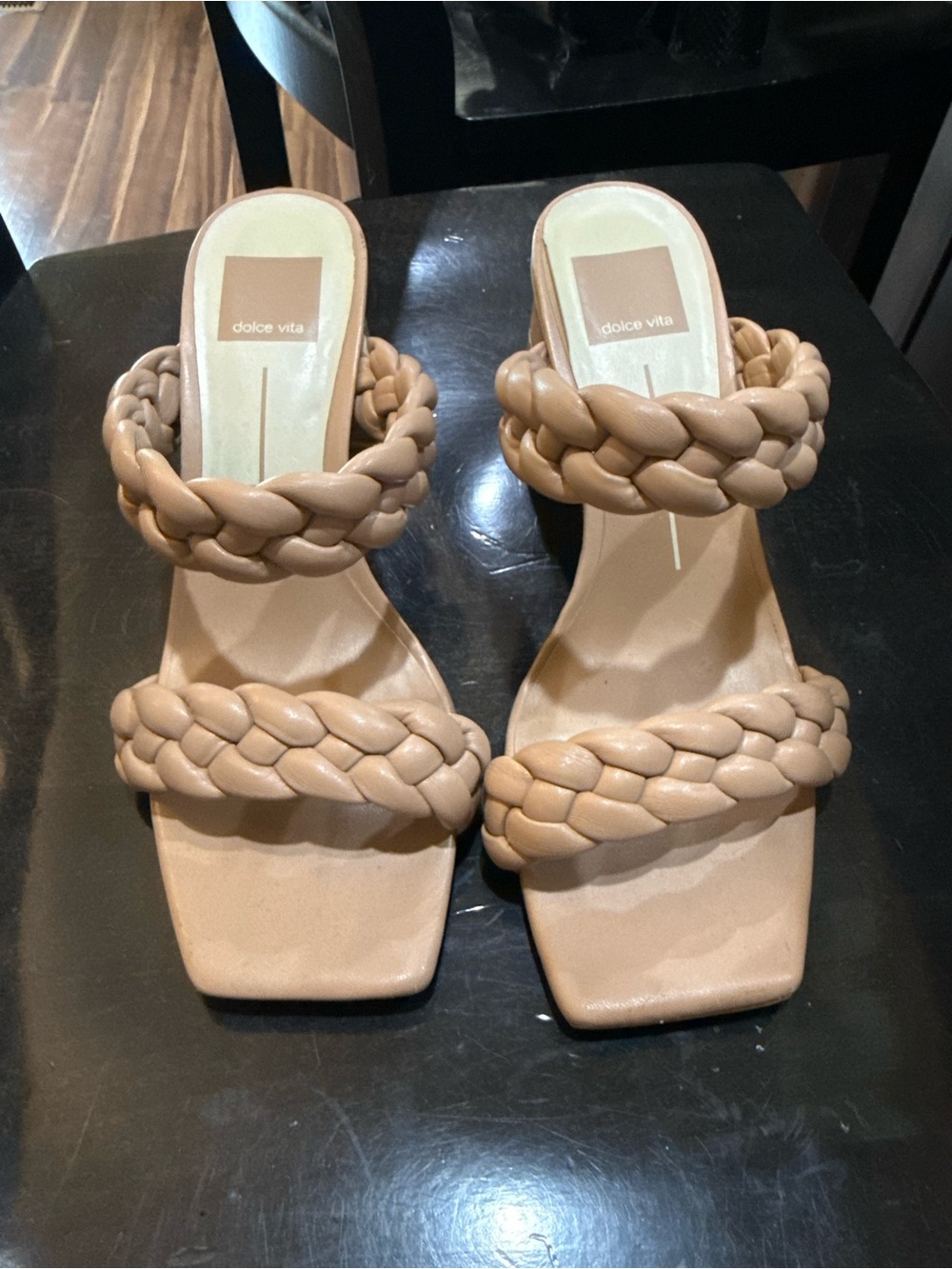Dolce Vita Braided Double-Strap Heeled Sandal — Beige. 7.5